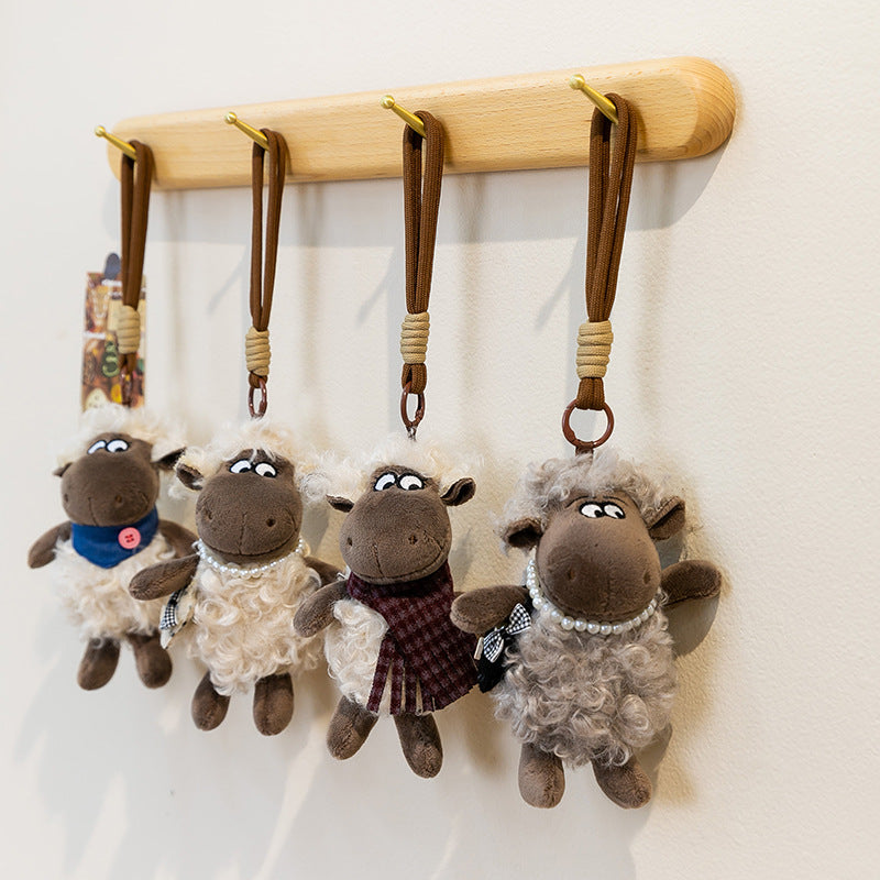 Fluffy Lamb Plush Bag Charm, 13 cm Mini Sheep Keychain with Scarf or Backpack for Handbags, Backpacks and Thoughtful Gifts