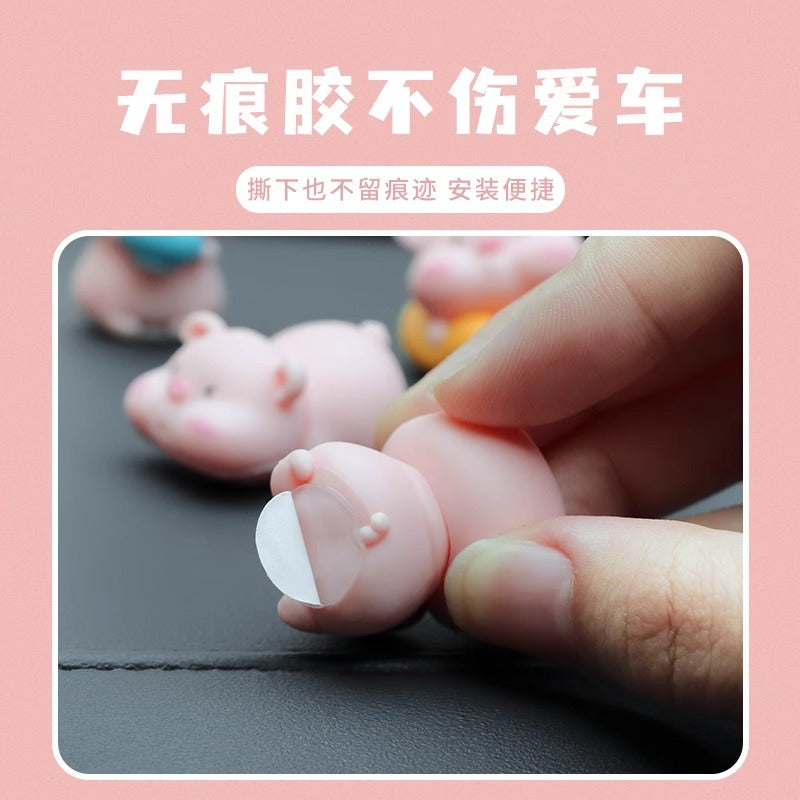 Playful Mini Pig Dashboard Figurines, 8-Piece Good Luck Car Accent Set in Determined or Happy Style for Desks and Gifts