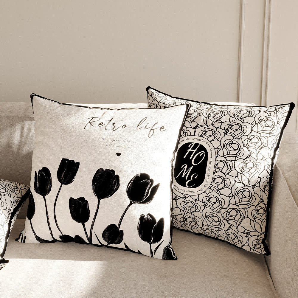 Black and White Botanical & Stripe Pillow Covers, Double-Sided Printed Decorative Cushion Covers for Sofas, Bedrooms and Cozy Living Rooms