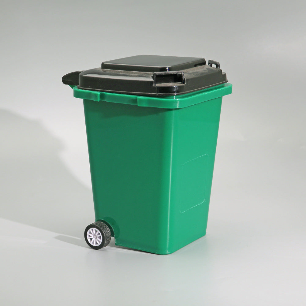 Mini Wheelie Bin Pen Holder with Flip-Top Lid, Playful Desktop Organizer in Blue, Green, Gray or Red for Pens and Small Essentials