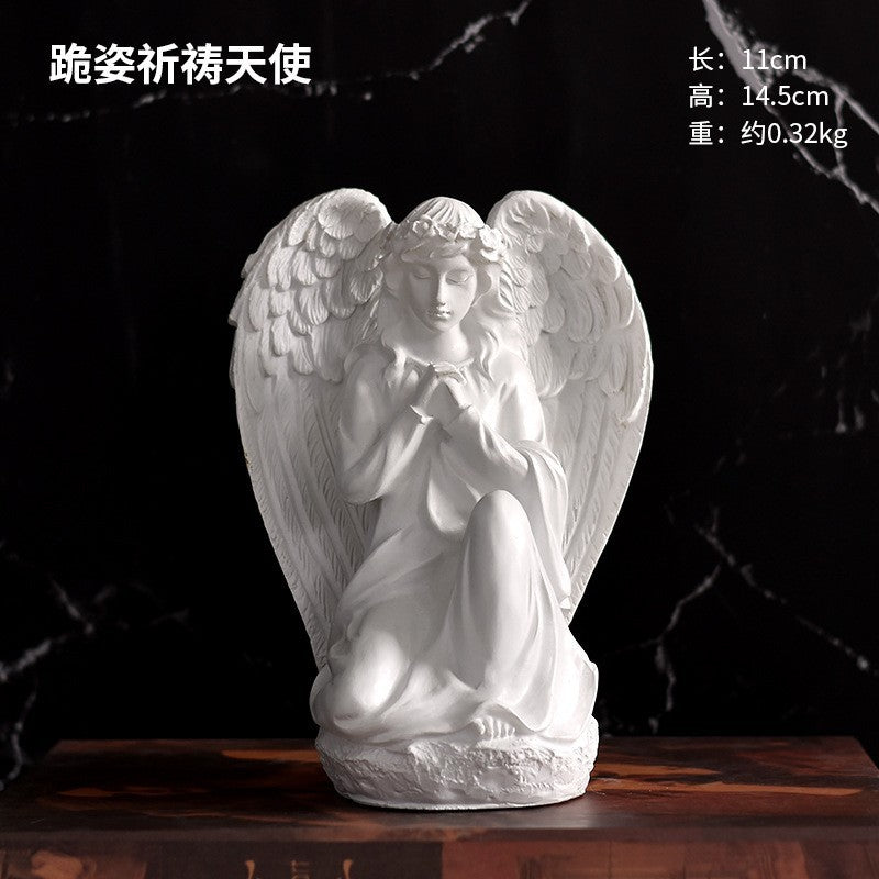 Praying Cherub Angel Figurine, White Vintage-Inspired Desk Sculpture in 16 Poses for Shelves and Thoughtful Gifts