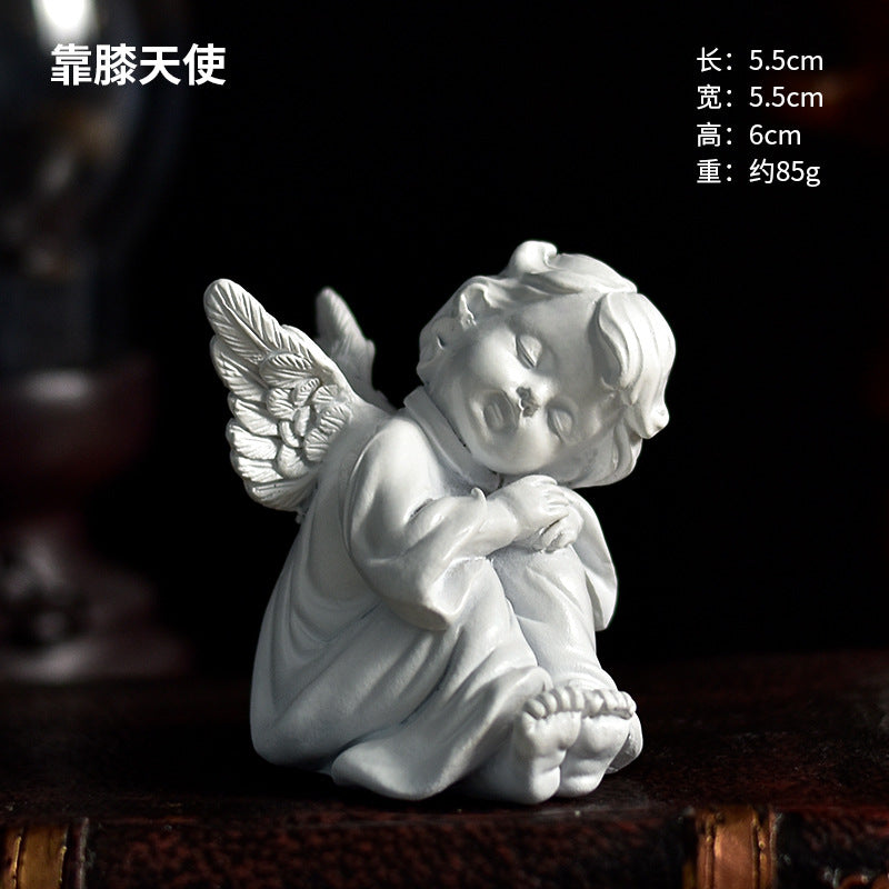 Praying Cherub Angel Figurine, White Vintage-Inspired Desk Sculpture in 16 Poses for Shelves and Thoughtful Gifts