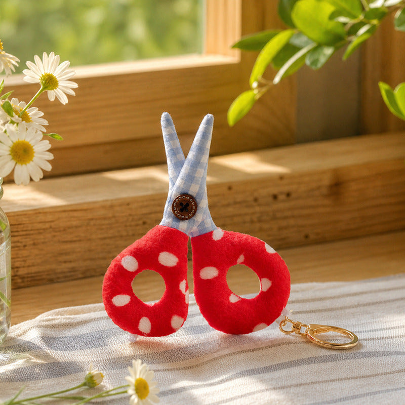 Playful Scissors Plush Bag Charm, 10 cm Soft Scissor-Shaped Keychain in Pink, Purple Gingham, Rose Pink or Red