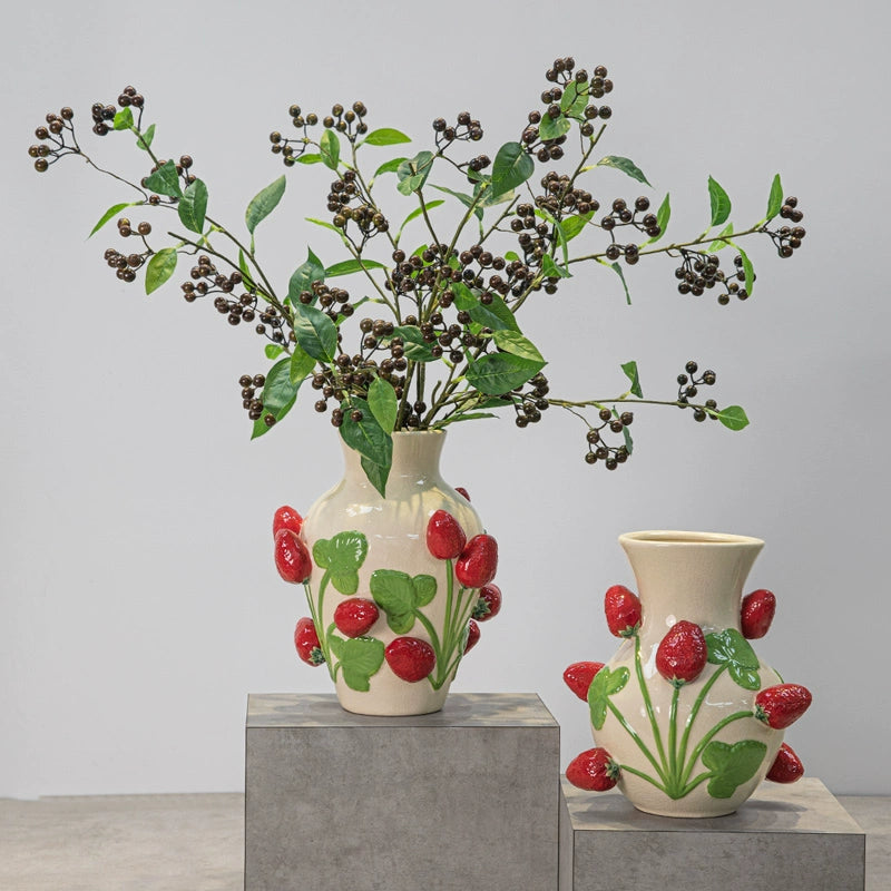 Relief strawberry ceramic vase