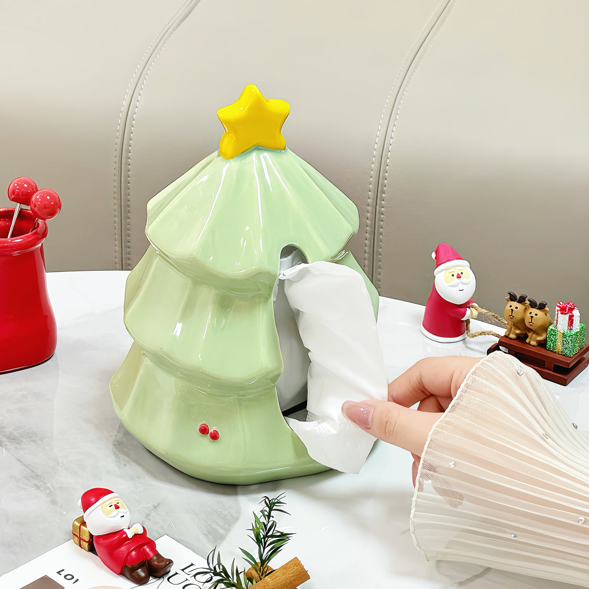 Christmas Tree Tissue Box Cover, Whimsical Green Holiday Tabletop Holder for Living Rooms and Festive Home Decor