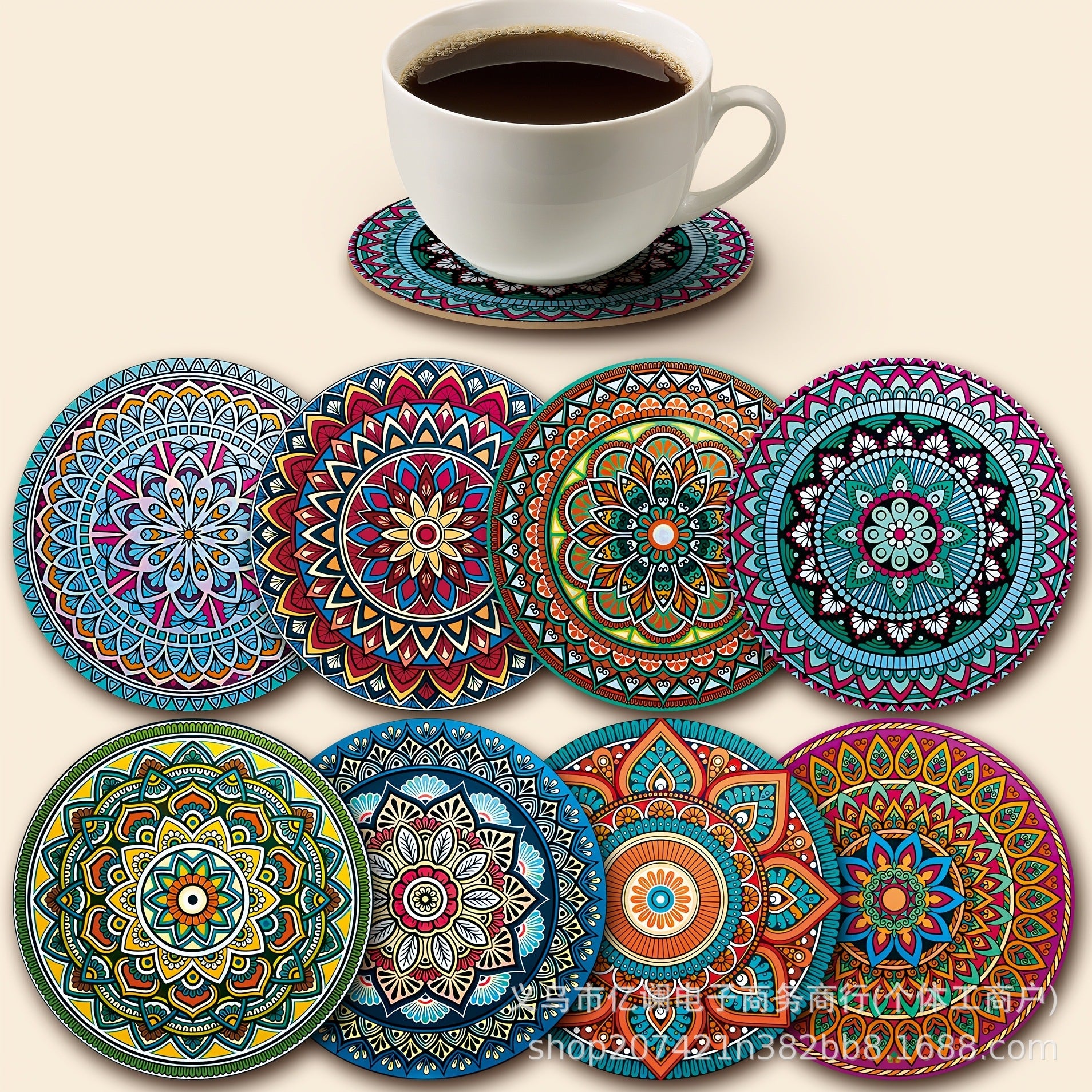 跨境木质餐垫图案圆形木质杯垫家庭派对餐桌餐垫用品装扮木质杯垫