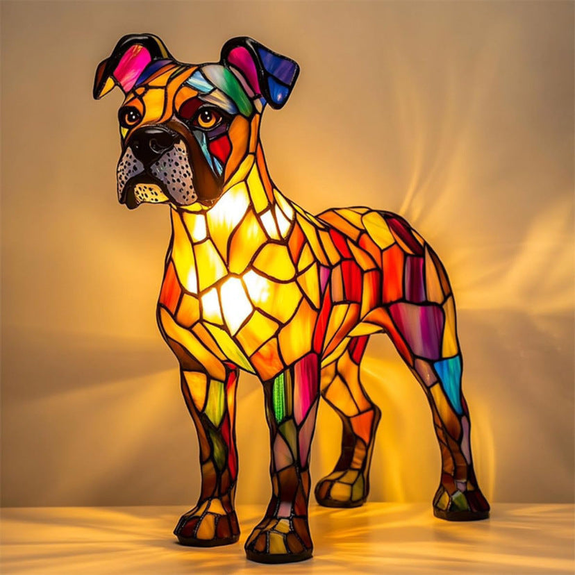 Resin Stained Glass Pet Lamp - Dog/Cat Night Light for Bedroom | Pet Lover Decor | Dachshund/Beagle/Black Cat Table Lamp