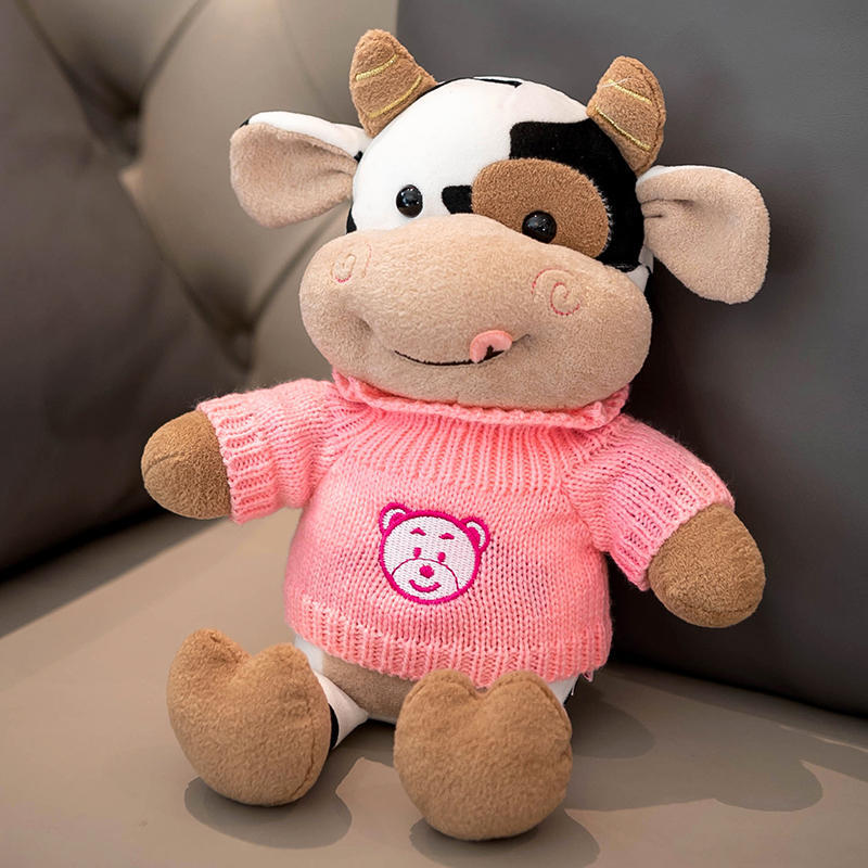 Cozy Cow Plush Toy, 30 cm Black-and-White Calf in Six Outfits for Nursery Shelves and Animal Lover Gifts