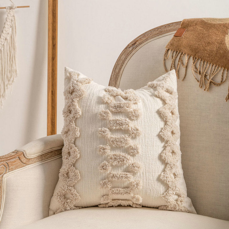 Textured Fringe Pillow Cover in Warm Neutrals, Decorative Cushion Case for Sofas, Beds and Cozy Living Rooms