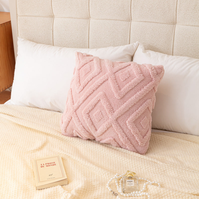 Plush Leaf and Diamond Pillow Cover, 45 x 45 cm Textured Cushion Case in Warm Colors for Cozy Sofas and Bedrooms