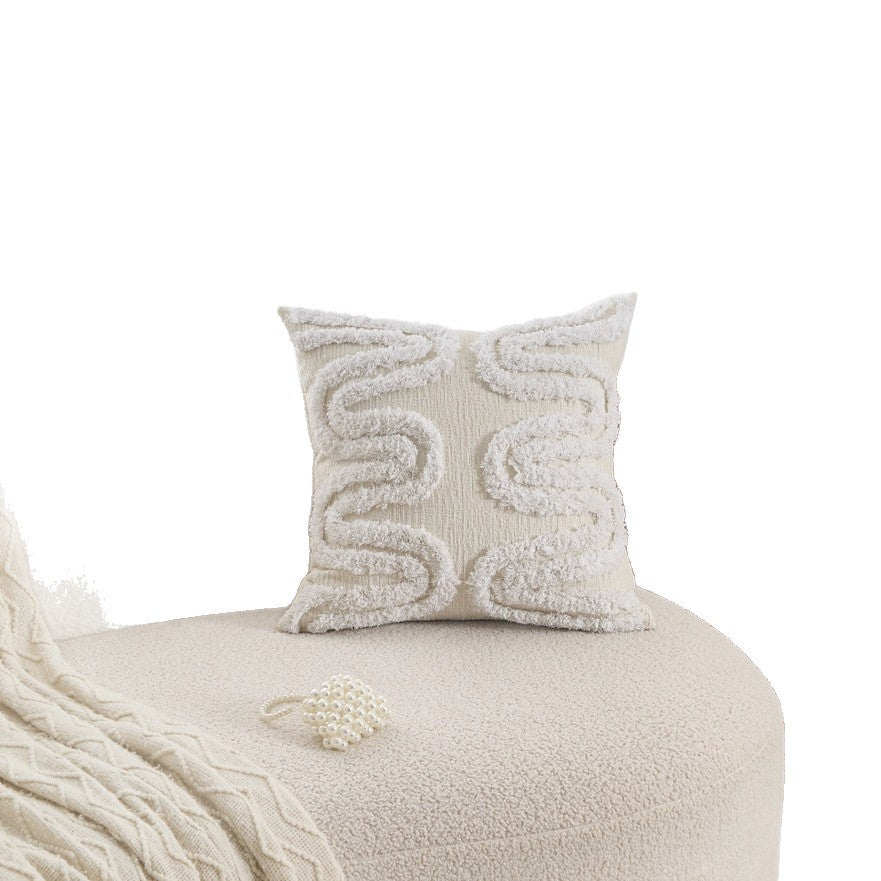 Neutral Tufted Pillow Cover, Textured 45 x 45 cm Cushion Case with Leaf, Wave and Tassel Designs for Cozy Sofas