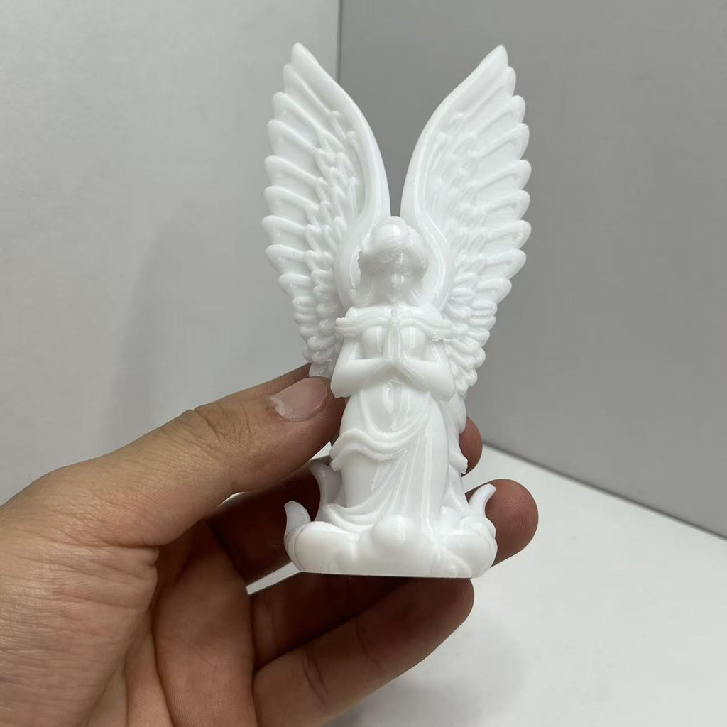 Praying Angel Desk Figurine, Cherub Sculpture in White or Black for Shelves, Workspaces and Thoughtful Gifts