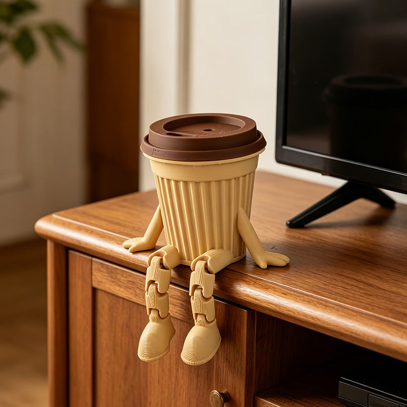 Poseable 3D-Printed Coffee Cup Figurine, Playful Mini Latte Character for Desks and Shelves