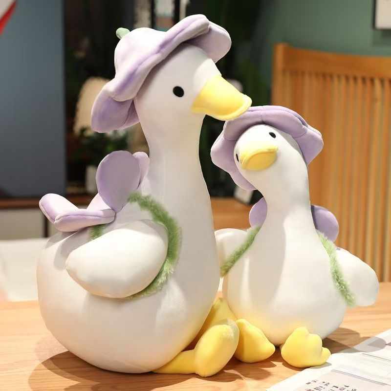 Flower Hat Goose Plush Toy, 30 cm White Goose with Lavender or Yellow Blooms for Cozy Bedrooms and Whimsical Gifts