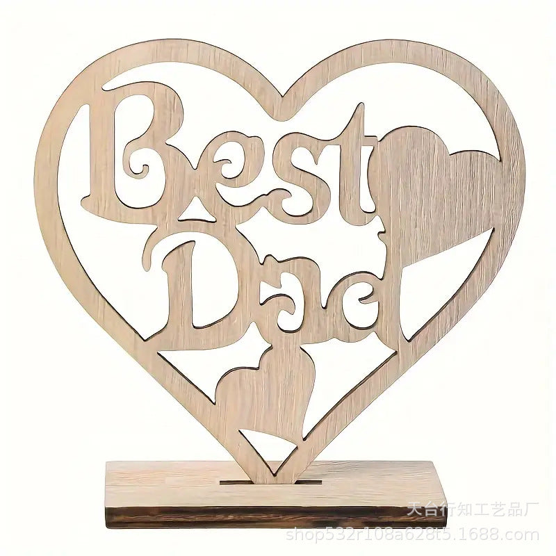 Best Dad Wooden Heart Decor - Father's Day Gift from Daughter/Son | Rustic Tabletop Keepsake for Dad