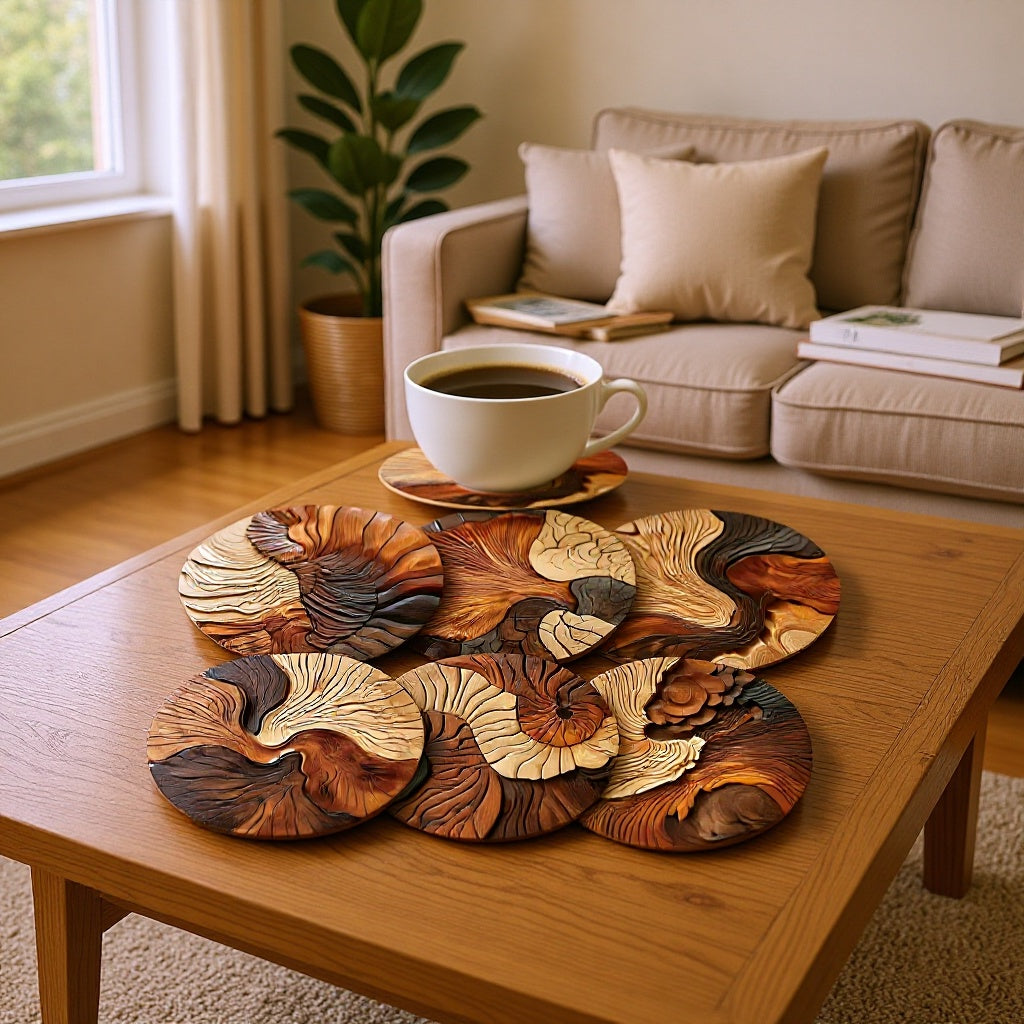 跨境木质餐垫图案圆形木质杯垫家庭派对餐桌餐垫用品装扮木质杯垫