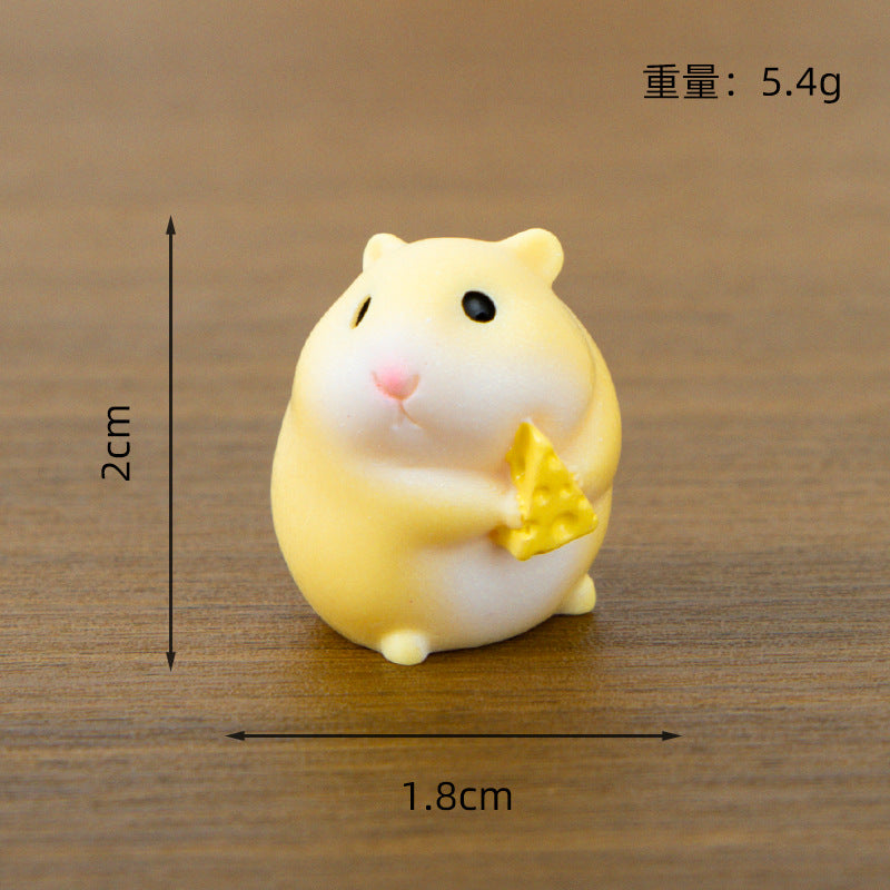 Mini Hamster Figurine Set of 4, Whimsical Animal Micro Ornaments for Desk Decor, Miniature Scenes and Small Gifts