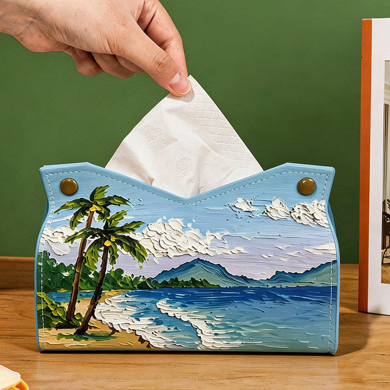 Botanical Print Tissue Box Cover, Soft Floral and Coastal Pattern Tissue Holder for Living Rooms, Bedrooms and Thoughtful Home Decor