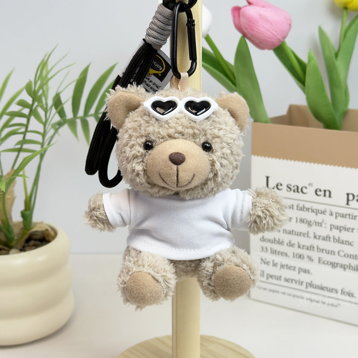 Outfit Teddy Bear Plush Bag Charm, 11 cm Mini Stuffed Bear Keychain in Colorful Sweaters and Shirts