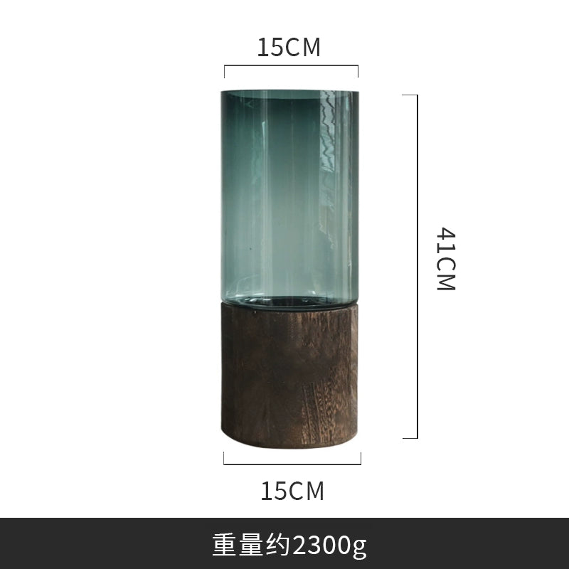 Solid wood vase decoration, living room flower arrangement glass