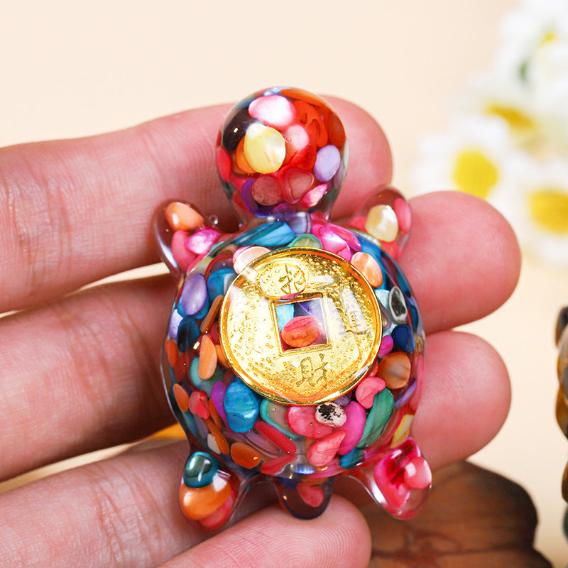 Crystal Coin Turtle Wealth Charm - Lucky Feng Shui Tortoise Statue for Prosperity | Mini Crystal Money Turtle Decor