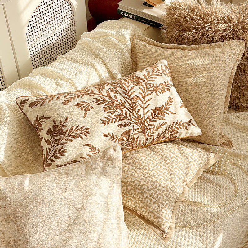 Brown Leaf and Butterfly Pillow Covers, Warm Neutral Textured Designs for Cozy Sofas and Bedrooms
