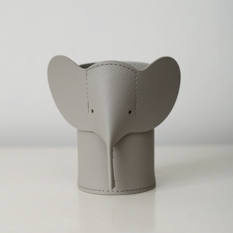 Elephant-Shaped Pencil Holder with Leather-Look Finish, Cute Desk Organizer in Five Colors for Pens and Brushes