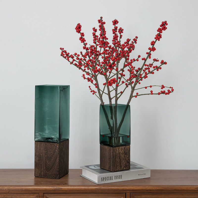 Solid wood vase decoration, living room flower arrangement glass