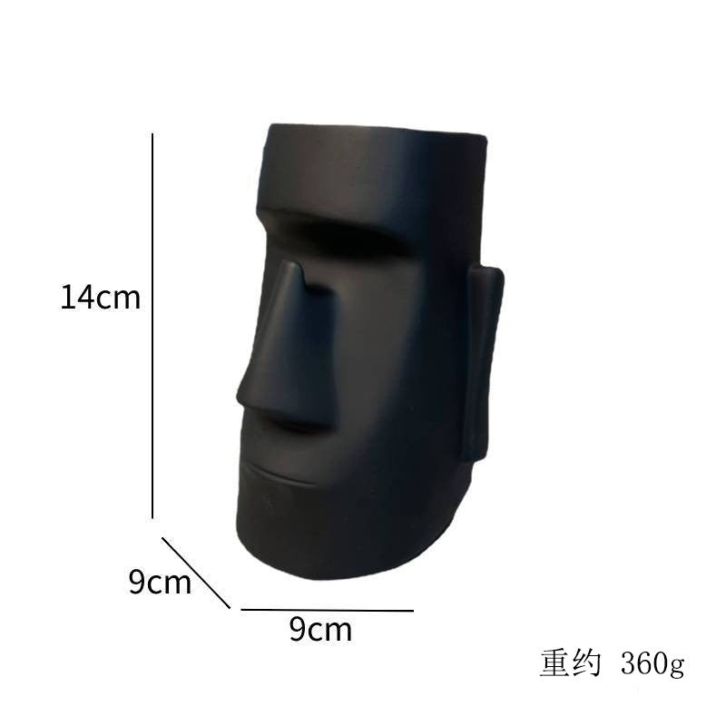 Moai-Inspired Face Pen Holder, Sculptural Black or White Pencil Cup for Modern Desks, Shelves and Thoughtful Gifts