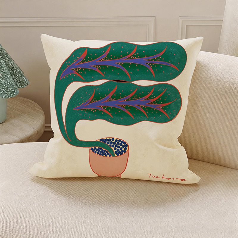 Green Botanical Decorative Pillow Cover, Double-Sided Leaf-Inspired Cushion Case for Sofa, Bedroom and Cozy Home Decor