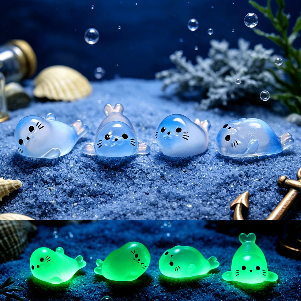 Mini Seal Figurine Set of 4, Playful Ocean Animal Micro Ornaments for Desk Displays, Miniature Scenes and Thoughtful Gifts