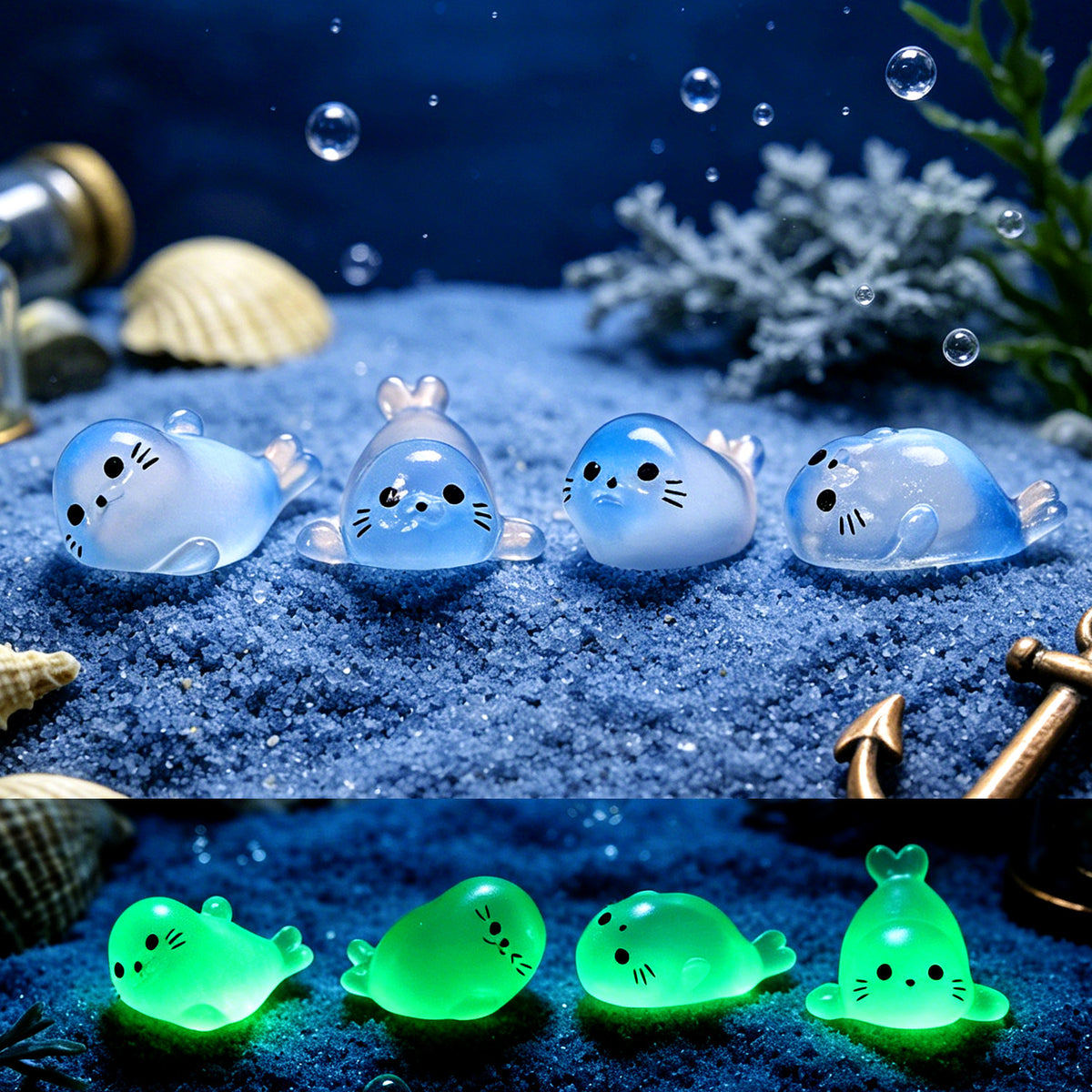 Mini Seal Figurine Set of 4, Playful Ocean Animal Micro Ornaments for Desk Displays, Miniature Scenes and Thoughtful Gifts