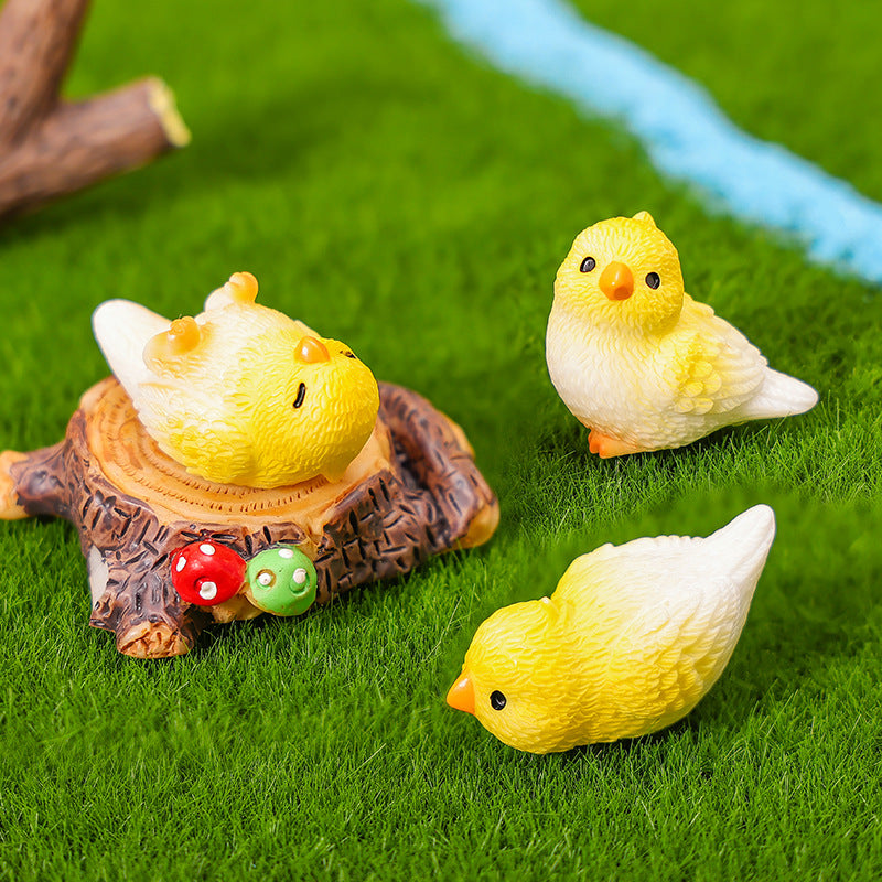 Mini Yellow Parrot Figurine in Eight Playful Poses, Tiny Bird Accent for Fairy Gardens, Desks, Bookshelves and Cheerful Gifts