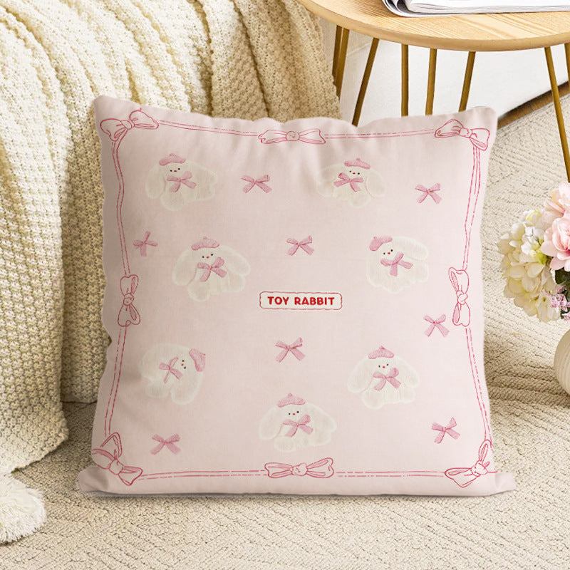 Whimsical Teddy Bear and Bunny Pillow Cover, Soft Double-Sided Printed Square Cushion Case for Cozy Nurseries and Playful Living Rooms