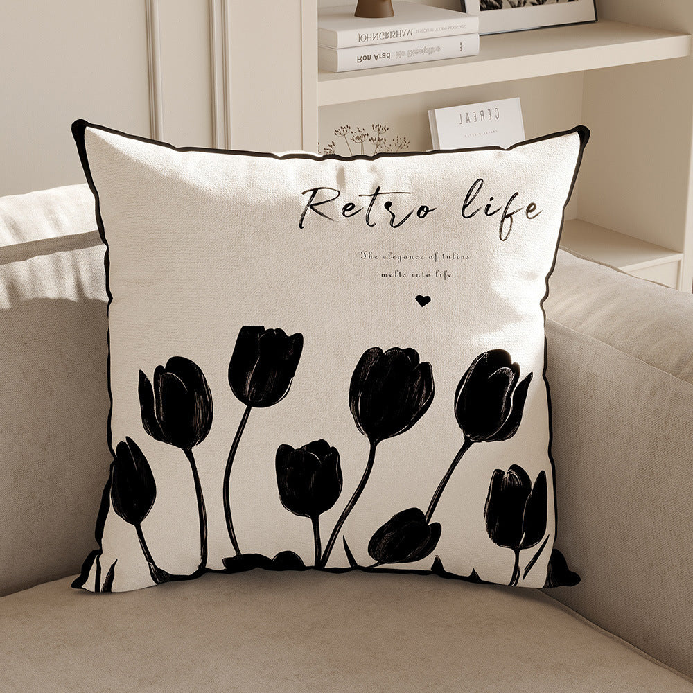 Black and White Botanical & Stripe Pillow Covers, Double-Sided Printed Decorative Cushion Covers for Sofas, Bedrooms and Cozy Living Rooms