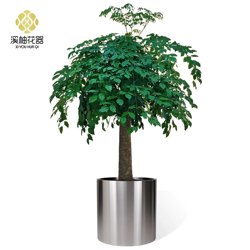 Nordic Creative Cylindrical Stainless Steel Flower Pot - Modern Planter with Diverse Visual Aesthetics for Indoor & Outdoor Decoration