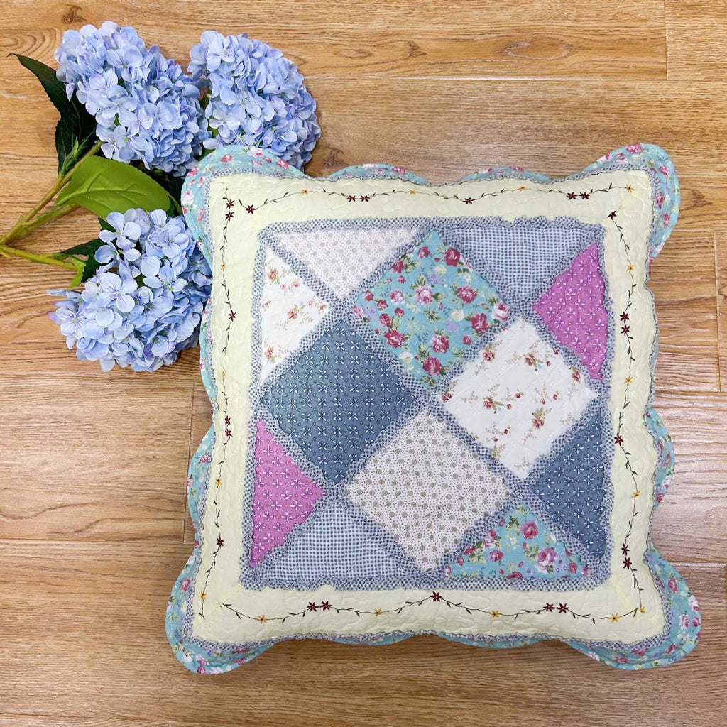 Pastel Patchwork and Heart Pillow Cover, 45 x 45 cm Decorative Cushion Case for Sofas and Bedrooms