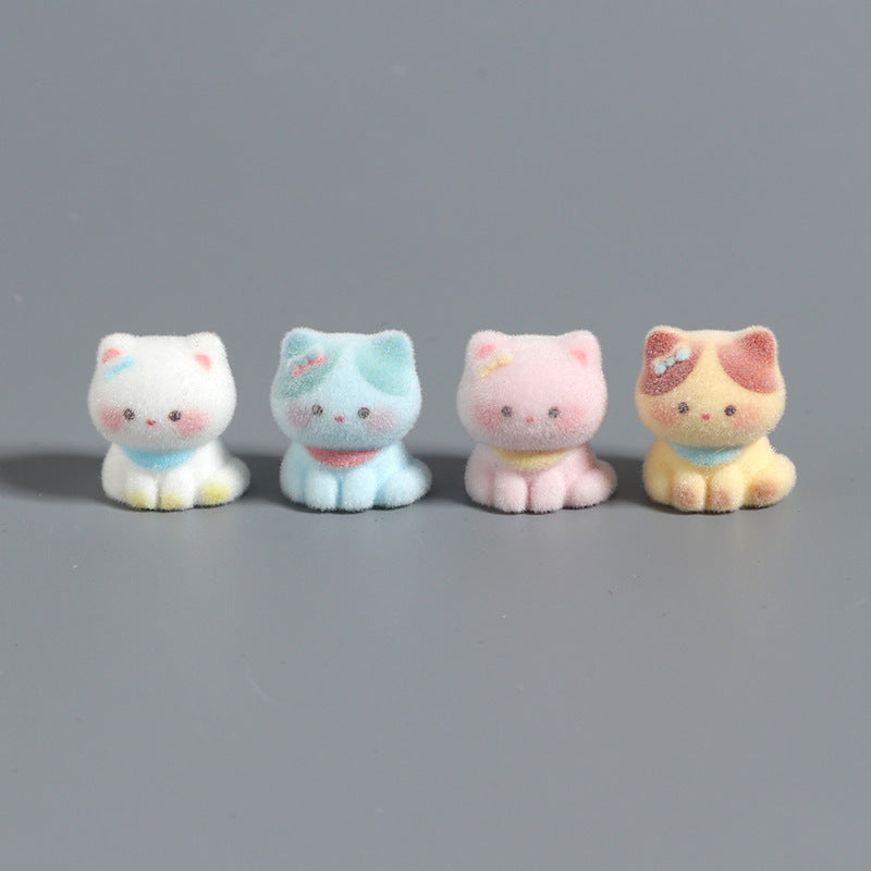 Mini Flocked Cat Figurines Set of 6, Pastel Animal Desk Ornaments for Shelves and Playful Home Decor