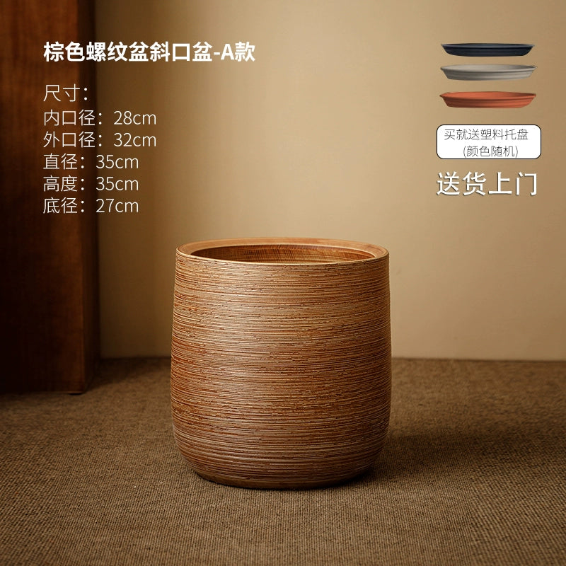 Large caliber ceramic flower pot villa courtyard turtle backed bamboo tree planting green plant vat decoration floor to ceiling large vase