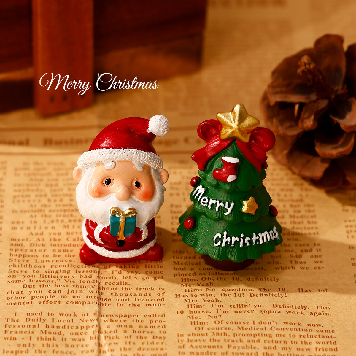 Christmas Mini Tabletop Figurine, Choose Santa Snowman Reindeer or Tree for Festive Desk, Shelf and Holiday Home Decor