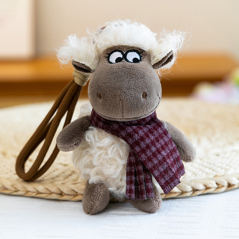 Fluffy Lamb Plush Bag Charm, 13 cm Mini Sheep Keychain with Scarf or Backpack for Handbags, Backpacks and Thoughtful Gifts