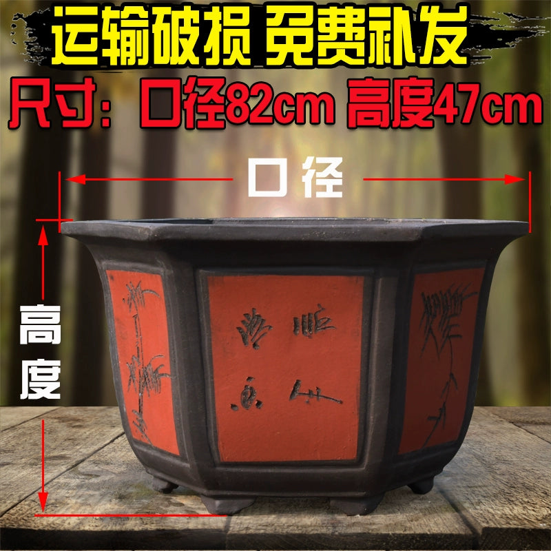 Large Purple Clay Flower Pot, Traditional Chinese Craft, Multi - functional for Flower Planting, Home Decoration & Handicraft Display