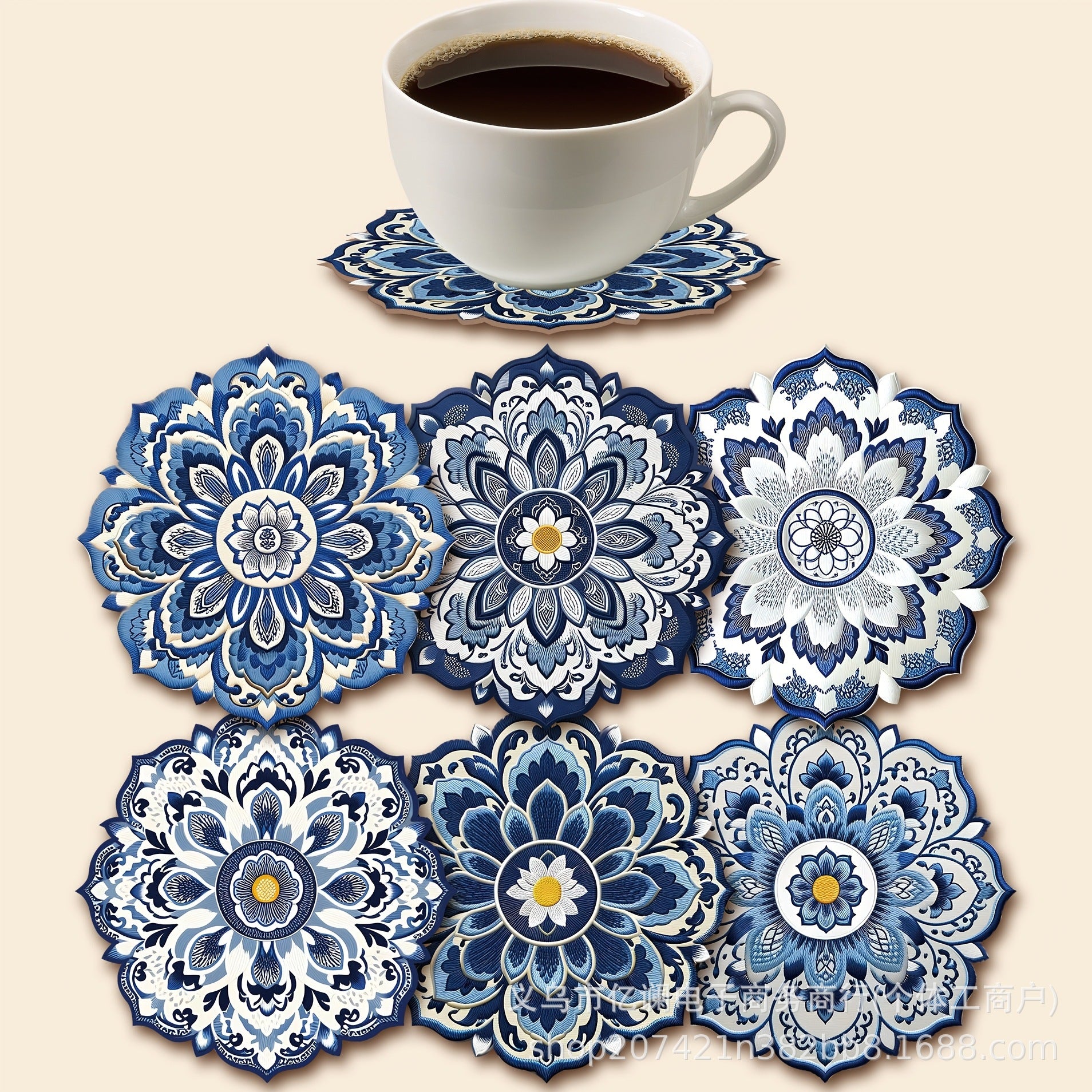 跨境木质餐垫图案圆形木质杯垫家庭派对餐桌餐垫用品装扮木质杯垫