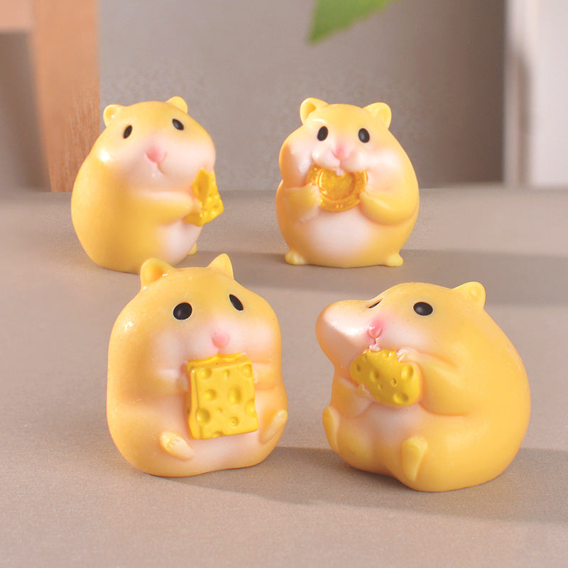 Tiny Hamster Food Lovers, Complete 4 Piece Miniature Figurine Set for Desks, Fairy Gardens and Whimsical Gift Displays