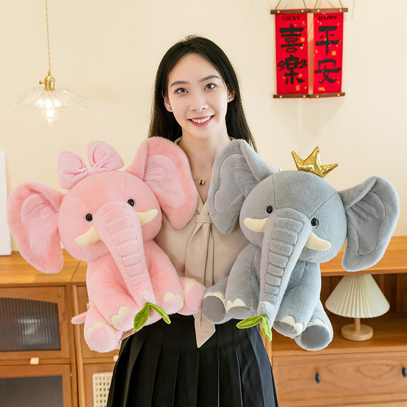 Whimsical Elephant Plush Toy, 25 cm Pink Bow or Gray Crown Stuffed Animal for Cozy Shelves, Playful Bedrooms and Thoughtful Gifts