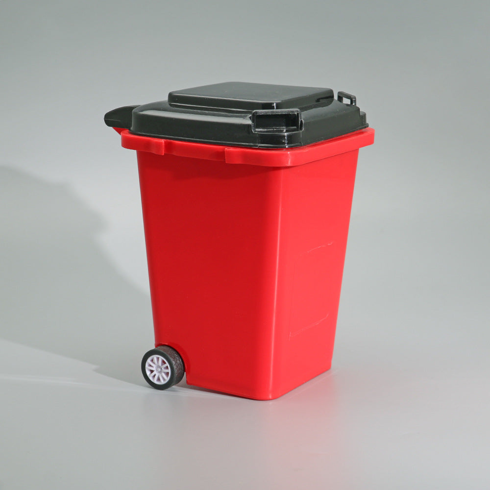 Mini Wheelie Bin Pen Holder with Flip-Top Lid, Playful Desktop Organizer in Blue, Green, Gray or Red for Pens and Small Essentials