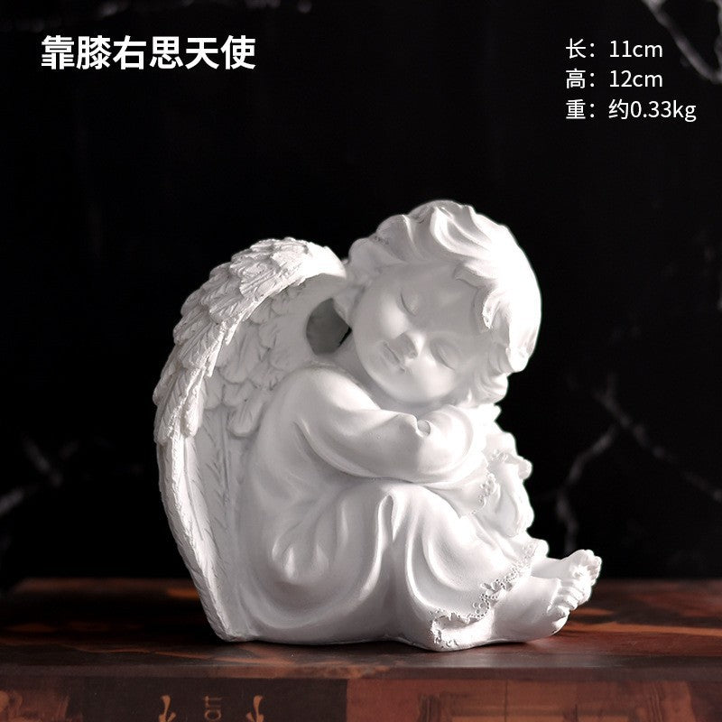 Praying Cherub Angel Figurine, White Vintage-Inspired Desk Sculpture in 16 Poses for Shelves and Thoughtful Gifts