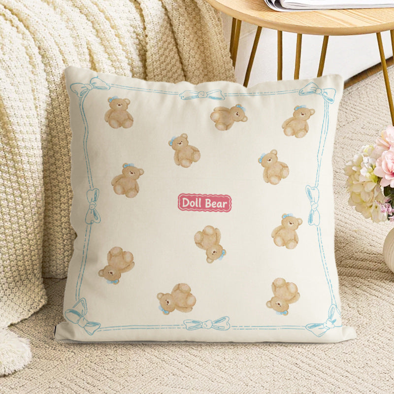 Whimsical Teddy Bear and Bunny Pillow Cover, Soft Double-Sided Printed Square Cushion Case for Cozy Nurseries and Playful Living Rooms