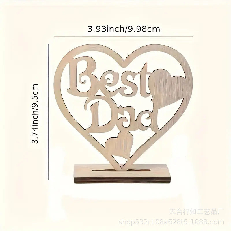 Best Dad Wooden Heart Decor - Father's Day Gift from Daughter/Son | Rustic Tabletop Keepsake for Dad