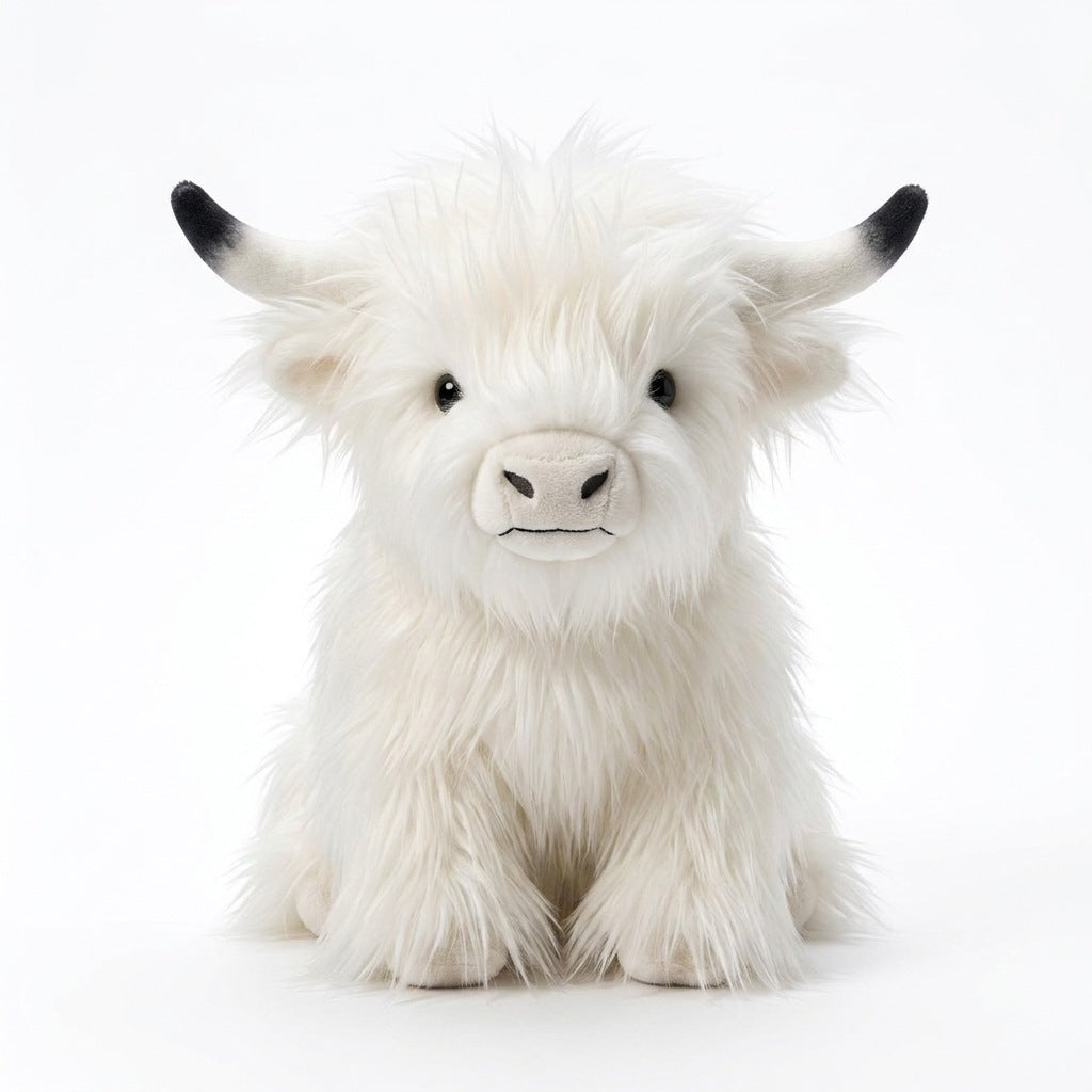 Highland Cow Plush Toy, 25 cm Shaggy Stuffed Animal in Khaki, Black, White or Pink for Cozy Gifts
